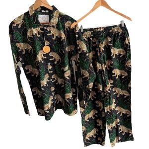 PRINT FRESH Long Black Pajama Set in Bagheera Men's Medium NWT $178 Printfresh